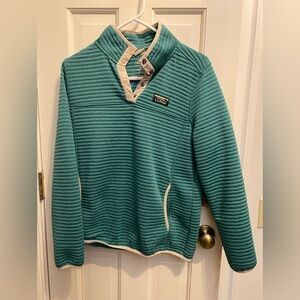 L.L. Bean Teal and Beige Button-Up Pullover